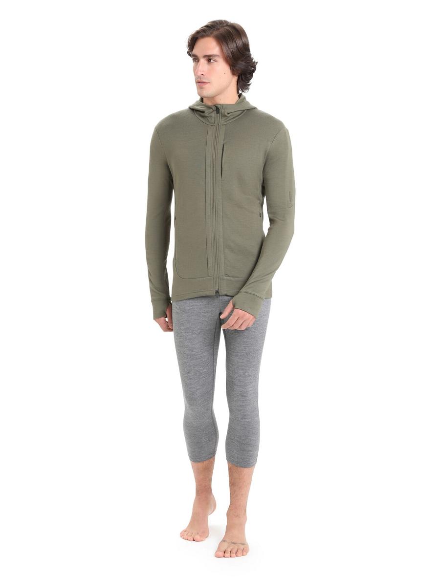 Men's Icebreaker Merino Quantum III Long Sleeve Zip Hoodie Loden | CA 1678WNBY